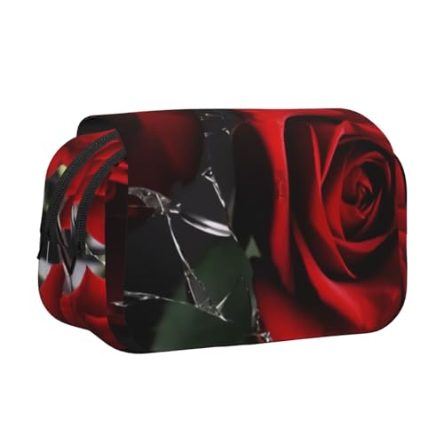 YKLJG Hawaii Beach Hibiskus Print Flip-Top Federmäppchen Stift-Organizer mit 2 Reißverschlussfächern Große Kapazität Make-up-Taschen für Schule, Reisen & Büro, rote rose, Einheitsgröße, Schulranzen von YKLJG