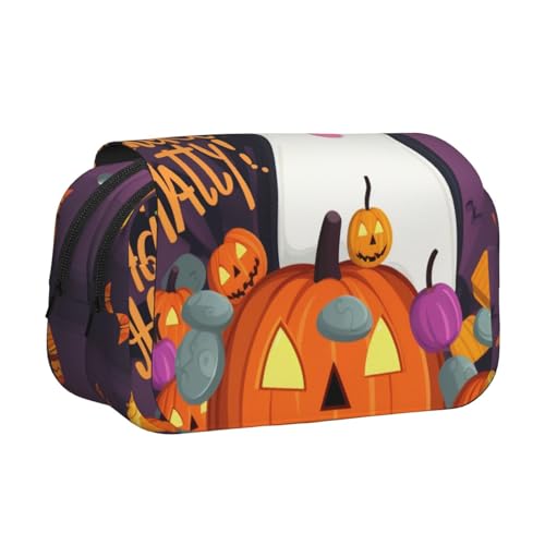YKLJG I Love Alpacas Print Flip-Top Federmäppchen Stift-Organizer mit 2 Reißverschlussfächern, große Kapazität Make-up-Taschen für Schule, Reisen & Büro, Happy-Halloween-Day-Trick-Or-Treat von YKLJG
