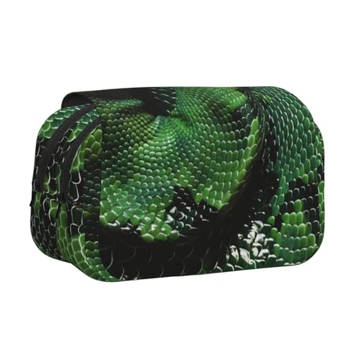 YKLJG Island of Cuba Print Flip Top Pencil Case Pen Organizer with 2 Zipper Compartments, Large Capacity Makeup Bags for School, Travel & Office, Grün Schlangenleder, Einheitsgröße, Schulranzen von YKLJG