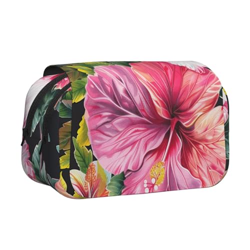 YKLJG Island of Cuba Print Flip Top Pencil Case Pen Organizer with 2 Zipper Compartments, Large Capacity Makeup Bags for School, Travel & Office, Hibiskusblumen-Aufdruck, Einheitsgröße, Schulranzen von YKLJG
