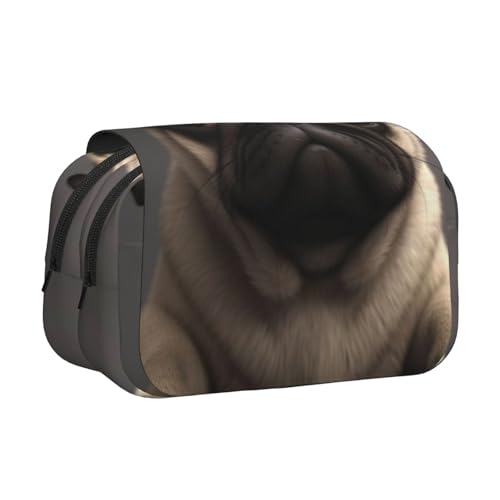 YKLJG Jagd fliegende wilde Ente 1 Druck Flip-Top Federmäppchen Stift-Organizer mit 2 Reißverschlussfächern, große Kapazität Make-up-Taschen für Schule, Reisen & Büro, Niedlicher hübscher Mops von YKLJG