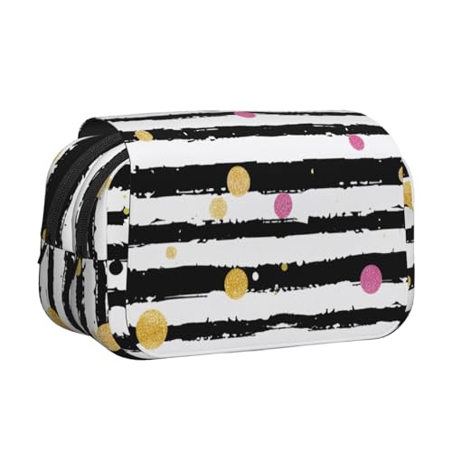 YKLJG Lavender Fields Print Flip Top Pencil Case Pen Organizer with 2 Zipper Compartments, Large Capacity Makeup Bags for School, Travel & Office, Glitzer-Regenbogen-Punkt-Streifen, Schwarz und Weiß YKLJG Lavender Fields Print Flip Top Pencil Case Pen Organizer with 2 Zipper Compartments, Large Capacity Makeup Bags for School, Travel & Office, Glitzer-Regenbogen-Punkt-Streifen, Schwarz und Weiß von YKLJG