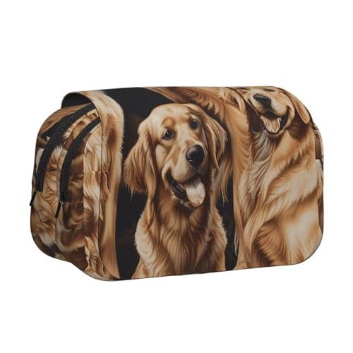 YKLJG Lavender Fields Print Flip Top Pencil Case Pen Organizer with 2 Zipper Compartments, Large Capacity Makeup Bags for School, Travel & Office, Golden Retrievers, Einheitsgröße, Schulranzen von YKLJG