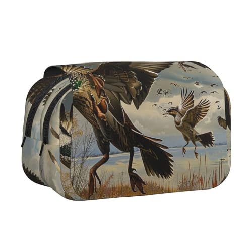YKLJG Lavender Fields Print Flip Top Pencil Case Pen Organizer with 2 Zipper Compartments, Large Capacity Makeup Bags for School, Travel & Office, Jagd fliegende Wildnis, Einheitsgröße, Schulranzen von YKLJG
