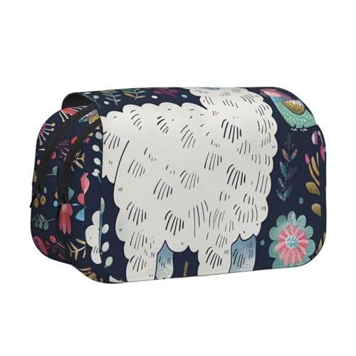 YKLJG Niedliches Lama-Blumendruck, Flip-Top-Federmäppchen, Stift-Organizer mit 2 Reißverschlussfächern, große Kapazität, Make-up-Taschen für Schule, Reisen und Büro, Niedliches Lama-Blumenmuster von YKLJG