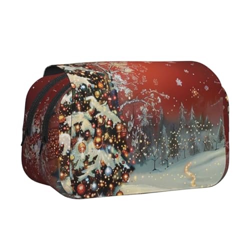 YKLJG Niedliches Lama-Blumendruck, Flip-Top-Federmäppchen, Stift-Organizer mit 2 Reißverschlussfächern, große Kapazität, Make-up-Taschen für Schule, Reisen und Büro, Weihnachten, Einheitsgröße von YKLJG