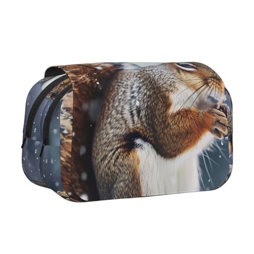 YKLJG Niedliches Lama-Blumendruck, Flip-Top-Federmäppchen, Stift-Organizer mit 2 Reißverschlussfächern, große Kapazität, Make-up-Taschen für Schule, Reisen und Büro, Weihnachts-Eichhörnchen von YKLJG