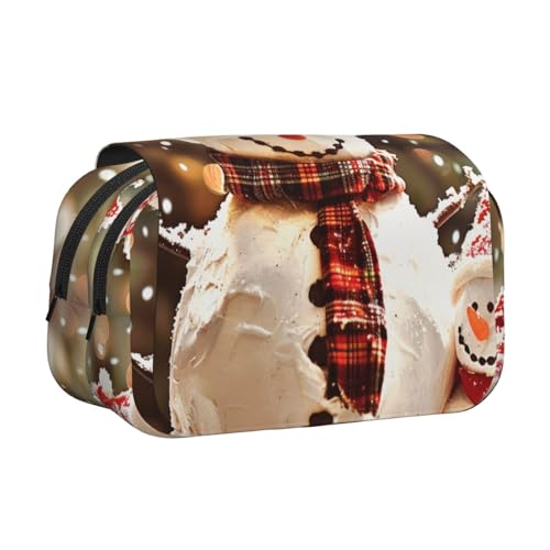 YKLJG Oil Cute Schnauzer Hunde Print Flip-Top Federmäppchen Stift-Organizer mit 2 Reißverschlussfächern, große Kapazität Make-up-Taschen für Schule, Reisen & Büro, Niedlicher Schneemann, Einheitsgröße von YKLJG