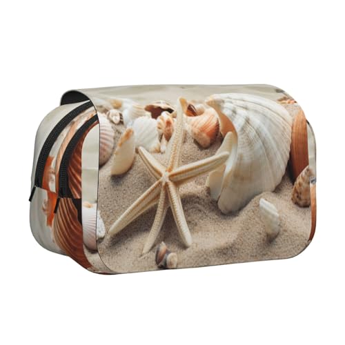 YKLJG Sport-Federmäppchen mit Balldruck, Flip-Top, Stift-Organizer mit 2 Reißverschlussfächern, große Kapazität, Make-up-Taschen für Schule, Reisen und Büro, Muscheln Sand, Einheitsgröße, Schulranzen von YKLJG