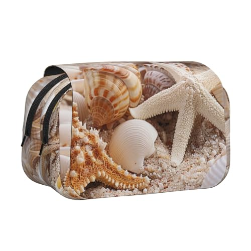 YKLJG Tiger Stripe Print Flip-Top Federmäppchen Stift-Organizer mit 2 Reißverschlussfächern Große Kapazität Make-up-Taschen für Schule, Reisen & Büro, Muschel am Strand, Einheitsgröße, Schulranzen von YKLJG