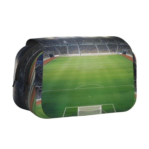 YKLJG Tiger Stripe Print Flip-Top Federmäppchen Stift-Organizer mit 2 Reißverschlussfächern Große Kapazität Make-up-Taschen für Schule, Reisen & Büro, Stadion Fußball Satdium Field Light Night von YKLJG
