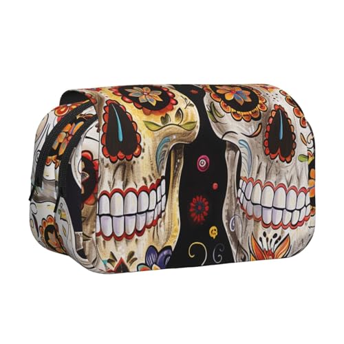 YKLJG Tiger Stripe Print Flip-Top Federmäppchen Stift-Organizer mit 2 Reißverschlussfächern Große Kapazität Make-up-Taschen für Schule, Reisen & Büro, Sugar Skulls, Einheitsgröße, Schulranzen von YKLJG