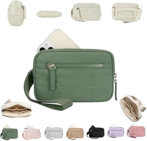 YKLMGVAW Nylon Gesteppte Brieftasche,Conviviality Brieftasche mit 3 Reißverschlüssen,Kleine Brieftasche,wasserdichte Brieftasche für Frauen,Klarsichtfenster Münzgeldbörse,Clutch Bag von YKLMGVAW