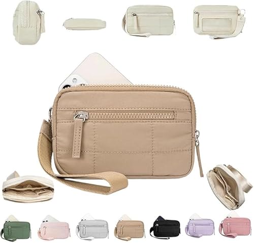 YKLMGVAW Nylon Gesteppte Brieftasche,Conviviality Brieftasche mit 3 Reißverschlüssen,Kleine Brieftasche,wasserdichte Brieftasche für Frauen,Klarsichtfenster Münzgeldbörse,Clutch Bag von YKLMGVAW