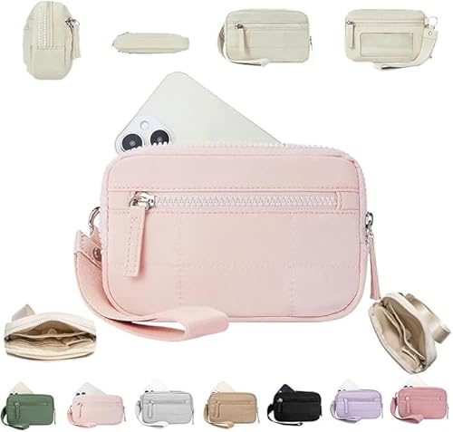 YKLMGVAW Nylon Gesteppte Brieftasche,Conviviality Brieftasche mit 3 Reißverschlüssen,Kleine Brieftasche,wasserdichte Brieftasche für Frauen,Klarsichtfenster Münzgeldbörse,Clutch Bag von YKLMGVAW