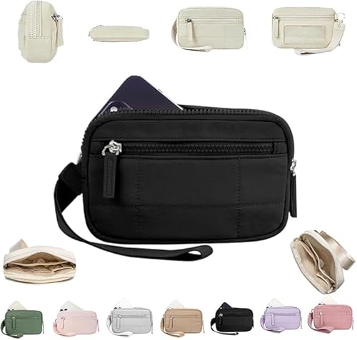 YKLMGVAW Nylon Gesteppte Brieftasche,Conviviality Brieftasche mit 3 Reißverschlüssen,Kleine Brieftasche,wasserdichte Brieftasche für Frauen,Klarsichtfenster Münzgeldbörse,Clutch Bag von YKLMGVAW