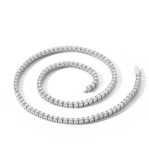 YKMYXZ, 4 mm Weiß/Gold-Tennis-Halskette for Damen und Herren – 18 Karat Weißgold plattierte CZ-Faux-Diamant-Halskette for Damen, runder Schliff, Gemsme-Tennis-Halskette(White,18 Inch) von YKMYXZ