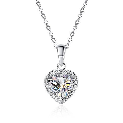 YKMYXZ, Moissanit-Halskette for Damen, 1 Karat Herzschliff, D-Farbe, VVS1, Moissanit-Anhänger, Diamant-Halskette, 925er-Sterlingsilber-Halskette for Damen mit Zertifikat(White) von YKMYXZ