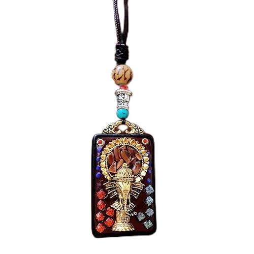 YKMYXZ， Nepal Thangka Anhänger Männliche Grüne Mutter Manjusri Ebenholz Buddha Retro Halskette Wolle Kette Anhänger Weibliche Amulett Patron Glück(C Model. Red and Blu) von YKMYXZ