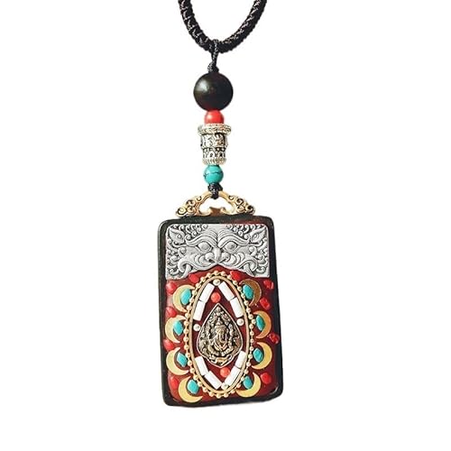 YKMYXZ， Nepal Thangka Anhänger Männliche Grüne Mutter Manjusri Ebenholz Buddha Retro Halskette Wolle Kette Anhänger Weibliche Amulett Patron Glück(Nepal Elephant Keep) von YKMYXZ
