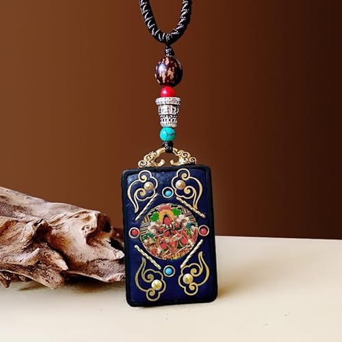 YKMYXZ， Nepal Thangka Anhänger Männliche Grüne Mutter Manjusri Ebenholz Buddha Retro Halskette Wolle Kette Anhänger Weibliche Amulett Patron Glück(New Blue Card Wu Ca) von YKMYXZ