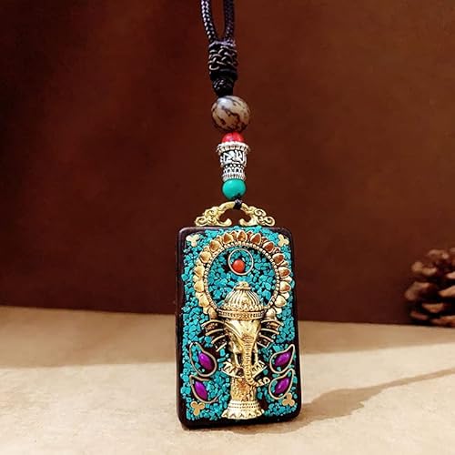 YKMYXZ， Nepal Thangka Anhänger Männliche Grüne Mutter Manjusri Ebenholz Buddha Retro Halskette Wolle Kette Anhänger Weibliche Amulett Patron Glück(Section A. Kong Blue) von YKMYXZ