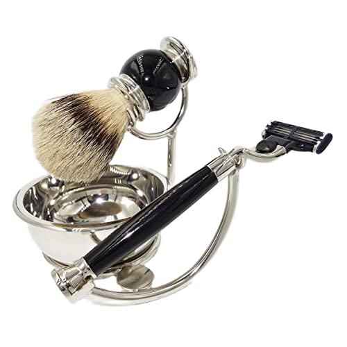 YKMYXZ, Rasiererhalter, praktischer Rasierpinselständer for Herren, modisches 4-in-1-Rasierer-Geschenkset aus schwarzer Emaille, Rasierpinselhalter for männliche Dachshaarbecher von YKMYXZ