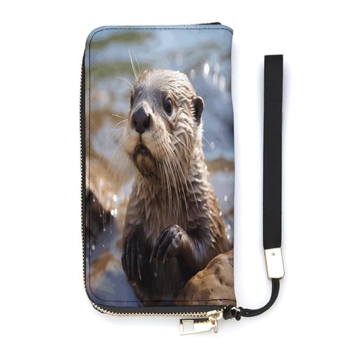 Geldbörse aus PU-Leder, Motiv: Otter spielt im Wasser, großes Fassungsvermögen, lange Geldbörse für Frauen, Handheld-Clutch, moderne Damengeldbörse, Stil, 20 x 10,5 cm, modern, Stil:, 20x10.5cm, von YKUDBN