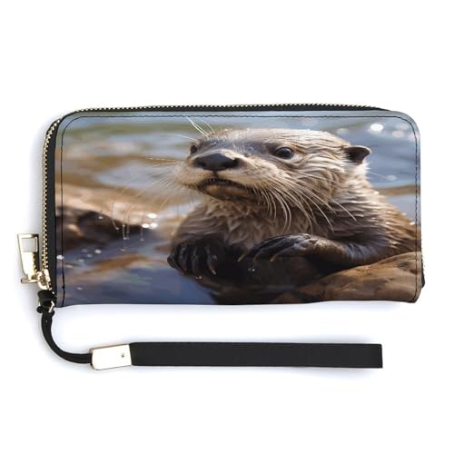 Geldbörse aus PU-Leder, Motiv: Otter spielt im Wasser, großes Fassungsvermögen, lange Geldbörse für Frauen, Handheld-Clutch, moderne Damengeldbörse, Stil, 20 x 10,5 cm, modern, Stil:, 20.0*10.5cm, von YKUDBN