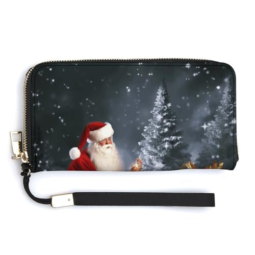 YKUDBN Geldbörse aus PU-Leder, Aufschrift "Merry Christmas", Weihnachtsmann-Geschenk, bedruckt, großes Fassungsvermögen, lange Geldbörse für Frauen, Handheld-Clutch, moderne Damengeldbörse, Stil, 20 x von YKUDBN