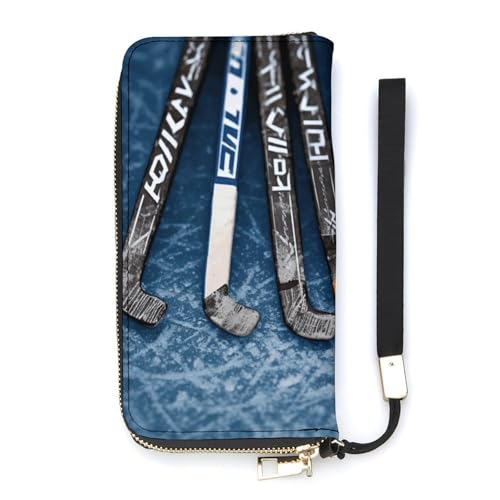 YKUDBN Geldbörse aus PU-Leder, Eishockeyschläger-Druck, großes Fassungsvermögen, lange Geldbörse für Damen, Handheld-Clutch, moderne Damengeldbörse, Stil, 20 x 10,5 cm, modern, Stil:, 20x10.5cm, von YKUDBN
