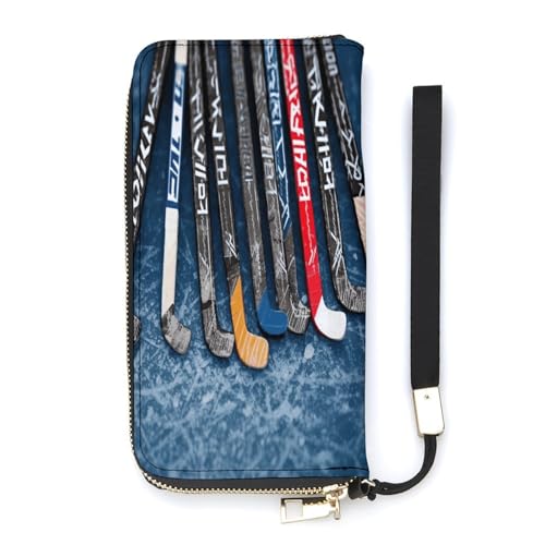 YKUDBN Geldbörse aus PU-Leder, Eishockeyschläger-Druck, großes Fassungsvermögen, lange Geldbörse für Damen, Handheld-Clutch, moderne Damengeldbörse, Stil, 20 x 10,5 cm, modern, Stil:, 20x10.5cm, von YKUDBN