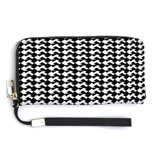 YKUDBN Geldbörse aus PU-Leder, Hahnentrittmuster, schwarzer Druck, großes Fassungsvermögen, lange Geldbörse für Damen, Handheld-Clutch, moderne Damengeldbörse, Stil, 20 x 10,5 cm, modern, Stil:, von YKUDBN