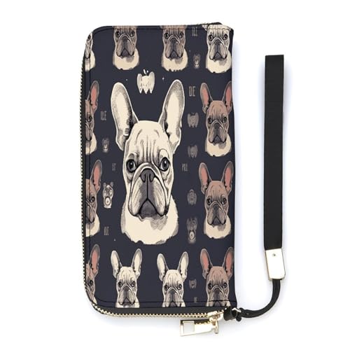 YKUDBN Geldbörse aus PU-Leder, "I Love French Bulldogge", großes Fassungsvermögen, lange Geldbörse für Frauen, Handheld-Clutch, moderne Damengeldbörse, Stil, 20 x 10,5 cm, modern, Stil:, 20x10.5cm, von YKUDBN