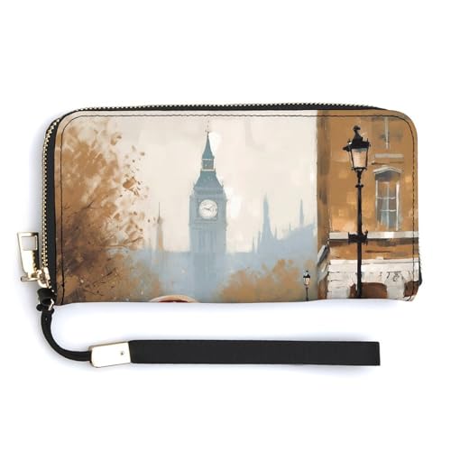 YKUDBN Geldbörse aus PU-Leder, London-Impression-Druck, großes Fassungsvermögen, lange Geldbörse für Damen, Handheld-Clutch, moderne Damengeldbörse, Stil, 20 x 10,5 cm, modern, Stil:, 20.0*10.5cm, von YKUDBN