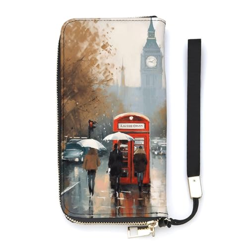 YKUDBN Geldbörse aus PU-Leder, London-Impression-Druck, großes Fassungsvermögen, lange Geldbörse für Damen, Handheld-Clutch, moderne Damengeldbörse, Stil, 20 x 10,5 cm, modern, Stil:, 20x10.5cm, von YKUDBN