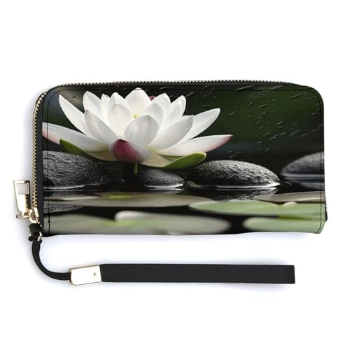 YKUDBN Geldbörse aus PU-Leder, Lotus- und Schwarz-Zen-Aufdruck, großes Fassungsvermögen, lange Geldbörse für Damen, Handheld-Clutch, moderne Damengeldbörse, Stil, 20 x 10,5 cm, modern, Stil:, von YKUDBN