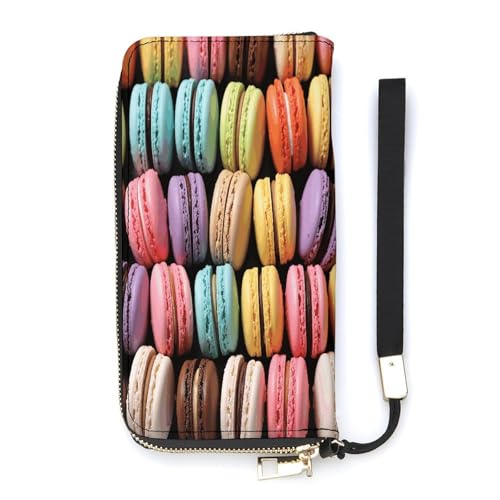 YKUDBN Geldbörse aus PU-Leder, Macaron-Keksgeschmack, Gebäckdruck, großes Fassungsvermögen, lange Geldbörse für Frauen, Handheld-Clutch, moderne Damengeldbörse, Stil, 20 x 10,5 cm, modern, Stil:, von YKUDBN