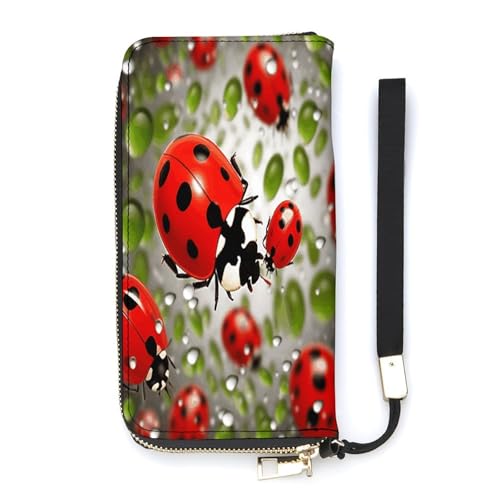 YKUDBN Geldbörse aus PU-Leder, Marienkäfer-Druck, großes Fassungsvermögen, lange Geldbörse für Damen, Handheld-Clutch, moderne Damengeldbörse, Stil, 20 x 10,5 cm, modern, Stil:, 20x10.5cm, Modern von YKUDBN