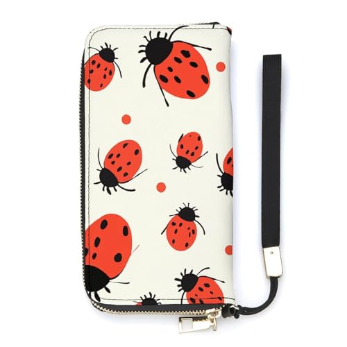 YKUDBN Geldbörse aus PU-Leder, Marienkäfer-Muster, unendlicher gesprenkelter Druck, große Kapazität, lange Geldbörse für Damen, Handheld-Clutch, moderne Damengeldbörse, Stil, 20 x 10,5 cm, modern, von YKUDBN