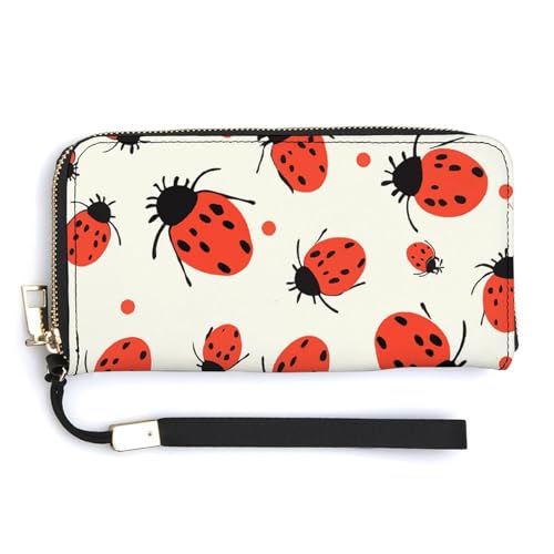 YKUDBN Geldbörse aus PU-Leder, Marienkäfer-Muster, unendlicher gesprenkelter Druck, großes Fassungsvermögen, lange Geldbörse für Damen, Handheld-Clutch, moderne Damengeldbörse, Stil, 20 x 10,5 cm, von YKUDBN