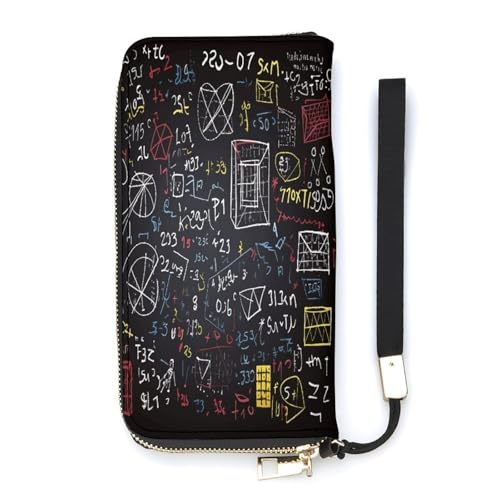 YKUDBN Geldbörse aus PU-Leder, Mathematik- und Physik-Druck, großes Fassungsvermögen, lange Geldbörse für Frauen, Handheld-Clutch, moderne Damengeldbörse, Stil, 20 x 10,5 cm, modern, Stil:, 20x10.5cm, von YKUDBN