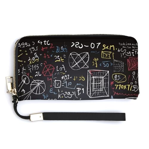 YKUDBN Geldbörse aus PU-Leder, Mathematik- und Physik-Druck, großes Fassungsvermögen, lange Geldbörse für Frauen, Handheld-Clutch, moderne Damengeldbörse, Stil, 20 x 10,5 cm, modern, Stil:, von YKUDBN