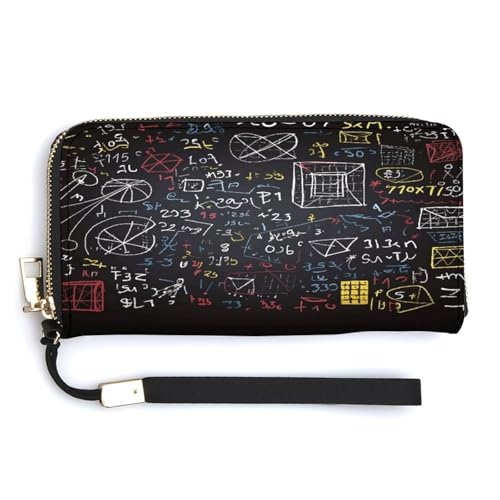 YKUDBN Geldbörse aus PU-Leder, Mathematik- und Physik-Druck, großes Fassungsvermögen, lange Geldbörse für Frauen, Handheld-Clutch, moderne Damengeldbörse, Stil, 20 x 10,5 cm, modern, Stil:, von YKUDBN