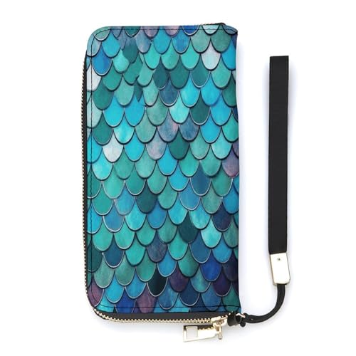 YKUDBN Geldbörse aus PU-Leder, Meerjungfrauen-Druck, großes Fassungsvermögen, lange Geldbörse für Damen, Handheld-Clutch, moderne Damengeldbörse, Stil, 20 x 10,5 cm, modern, Stil:, 20x10.5cm, Modern von YKUDBN