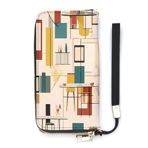 YKUDBN Geldbörse aus PU-Leder, Mitte des Jahrhunderts, moderner Druck, großes Fassungsvermögen, lange Geldbörse für Damen, Handheld-Clutch, moderne Damengeldbörse, Stil, 20 x 10,5 cm, modern, Stil:, von YKUDBN