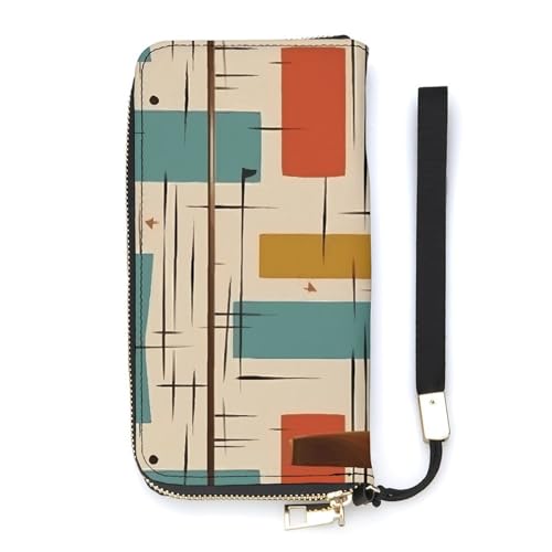 YKUDBN Geldbörse aus PU-Leder, Mitte des Jahrhunderts, moderner Druck, großes Fassungsvermögen, lange Geldbörse für Damen, Handheld-Clutch, moderne Damengeldbörse, Stil, 20 x 10,5 cm, modern, Stil:, von YKUDBN