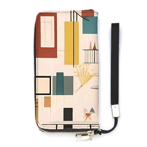 YKUDBN Geldbörse aus PU-Leder, Mitte des Jahrhunderts, moderner Druck, großes Fassungsvermögen, lange Geldbörse für Damen, Handheld-Clutch, moderne Damengeldbörse, Stil, 20 x 10,5 cm, modern, Stil:, von YKUDBN