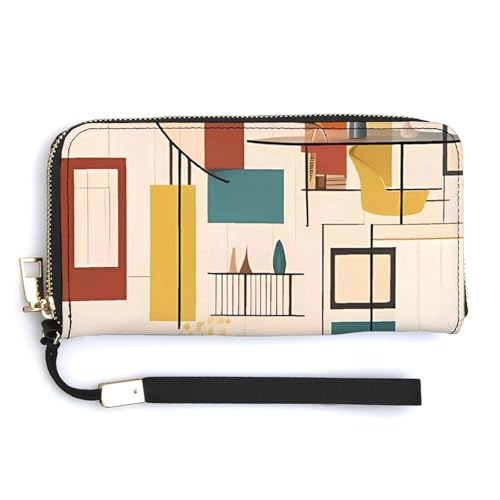 YKUDBN Geldbörse aus PU-Leder, Mitte des Jahrhunderts, moderner Druck, großes Fassungsvermögen, lange Geldbörse für Damen, Handheld-Clutch, moderne Damengeldbörse, Stil, 20 x 10,5 cm, modern, Stil:, von YKUDBN