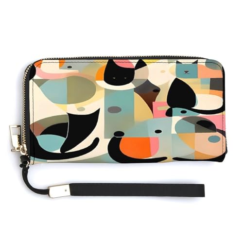 YKUDBN Geldbörse aus PU-Leder, Mitte des Jahrhunderts, moderner Katzendruck, großes Fassungsvermögen, lange Geldbörse für Damen, Handheld-Clutch, moderne Damengeldbörse, Stil, 20 x 10,5 cm, modern, von YKUDBN